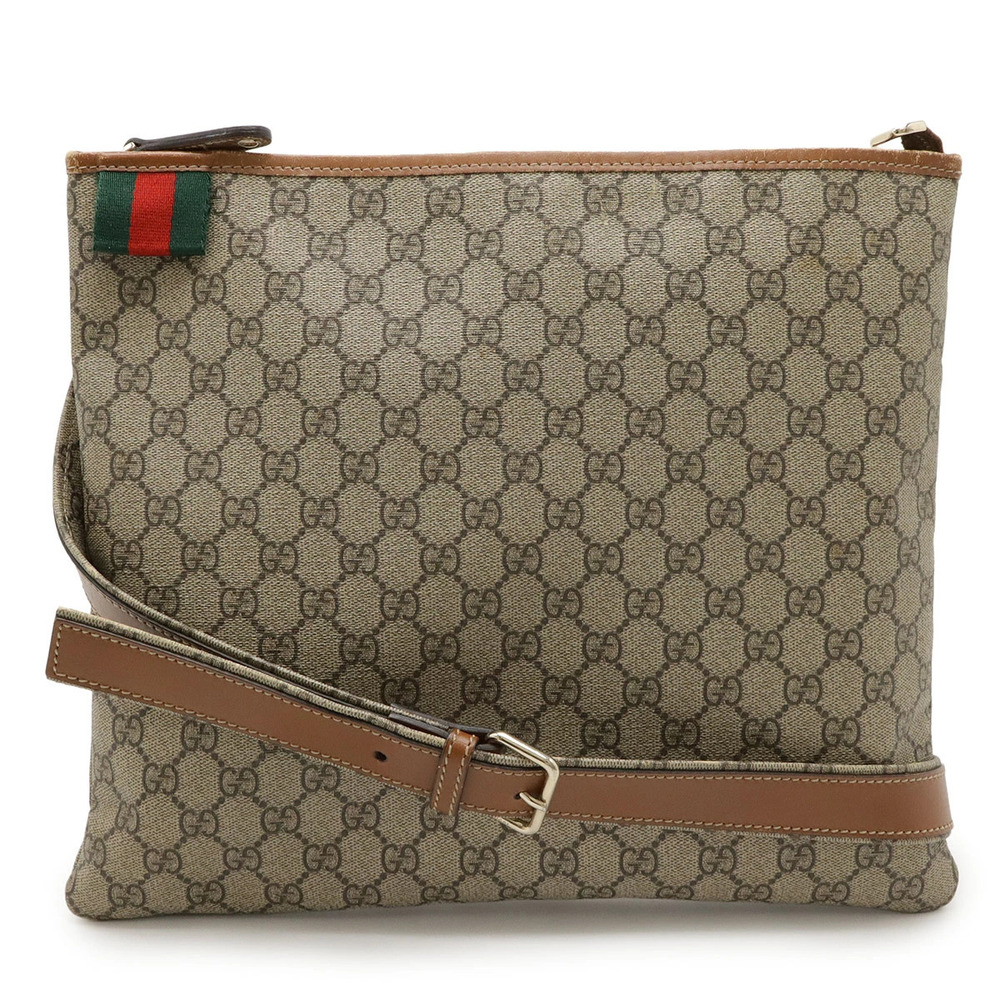Gucci GG Supreme Sherry Crossbody Bag Leather Beige Brown Cream Brown